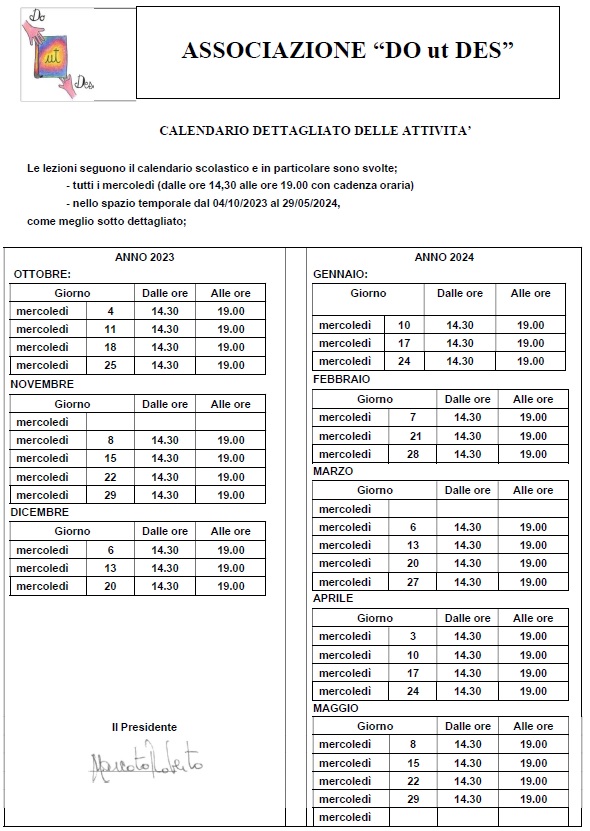 Calendario scolastico anno 2023 2024